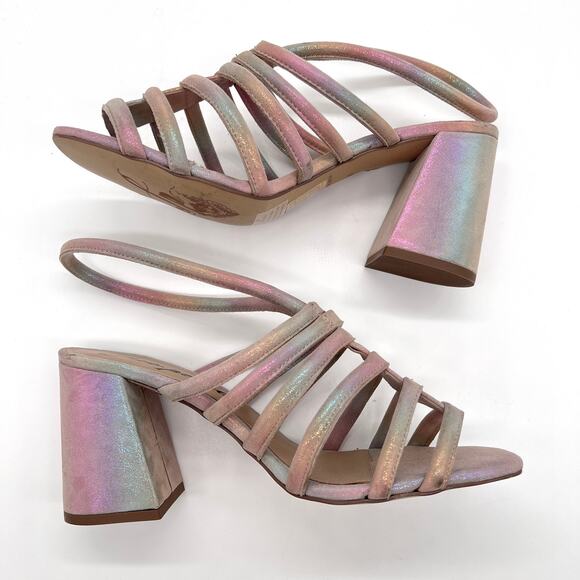 FREE PEOPLE Colette Leather Heels 7.5 Metallic Rainbow Strappy Sandal Cage NEW - Picture 5 of 15